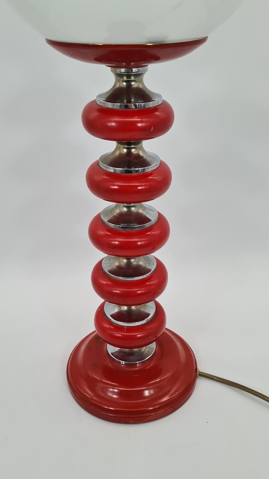 Table Lamp Space Age, red wood, chrome, glass, East Germany, 1970s. - 232155