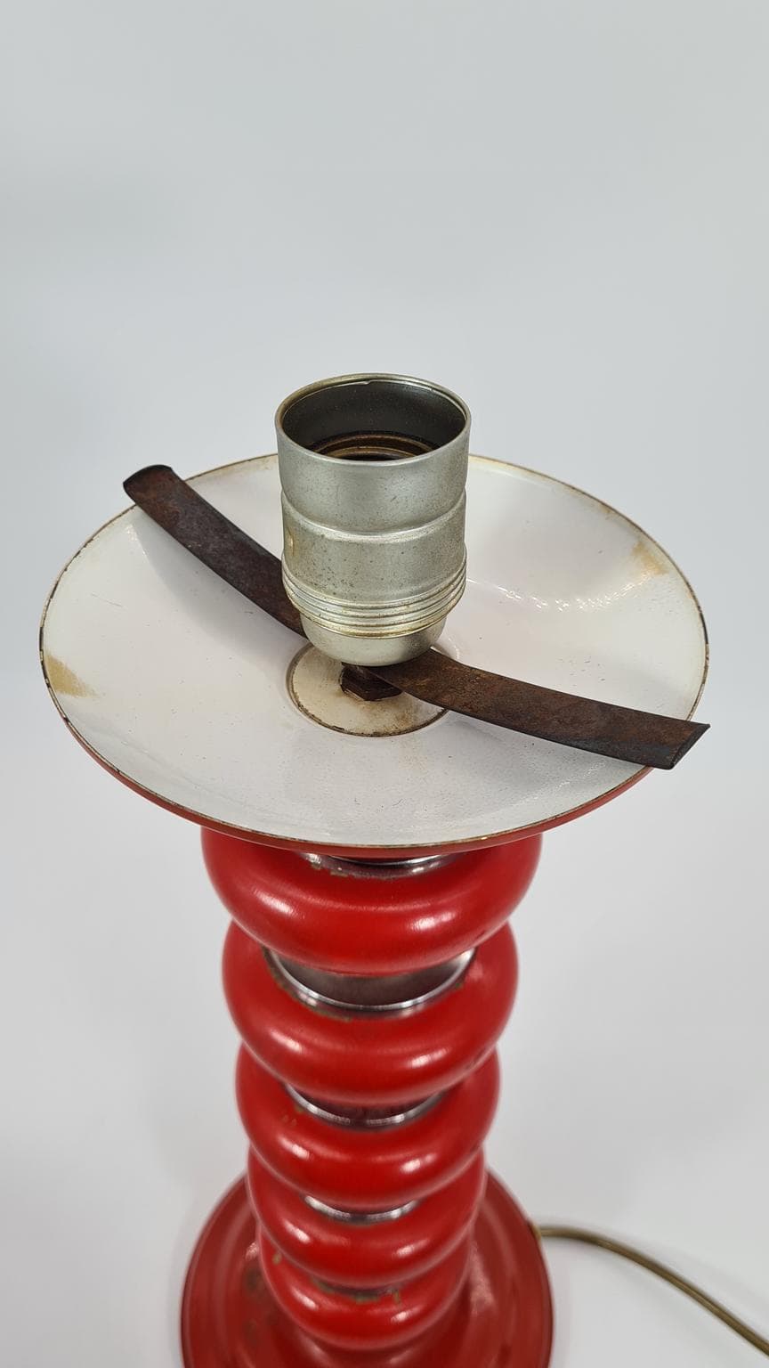 Table Lamp Space Age, red wood, chrome, glass, East Germany, 1970s. - 232154