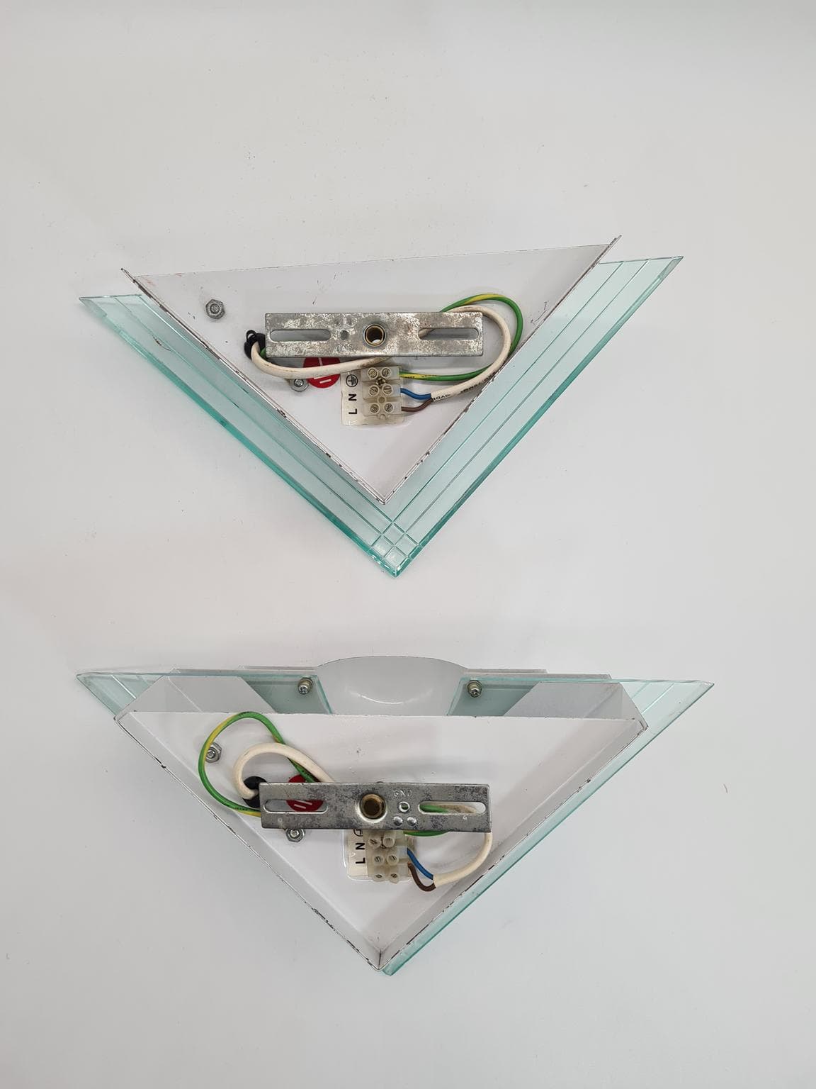 Pair of wall sconces 1302S, Lighting House, white steel, clear acrylic, Germany, 1980s. - 232300