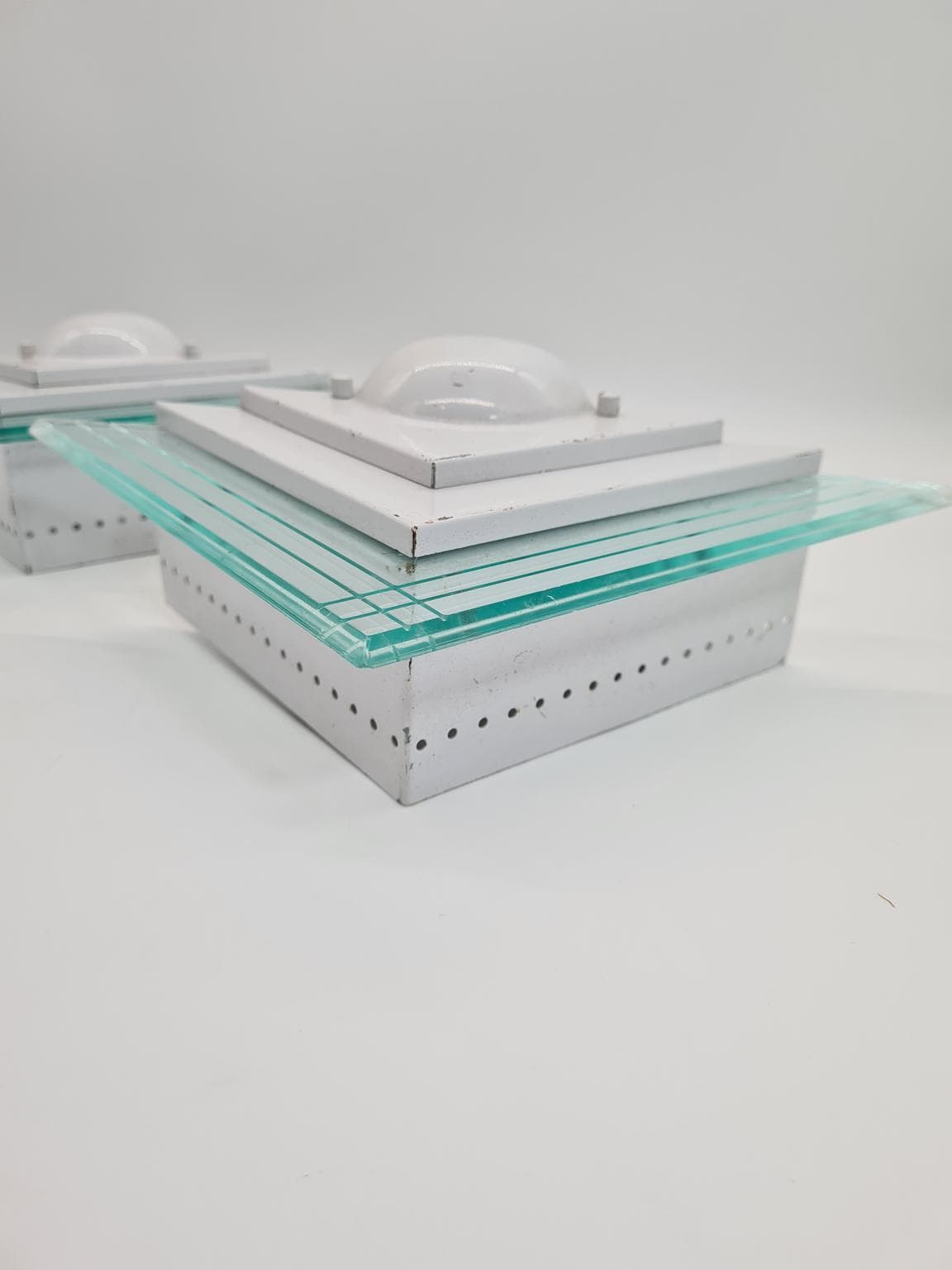 Pair of wall sconces 1302S, Lighting House, white steel, clear acrylic, Germany, 1980s. - 232294