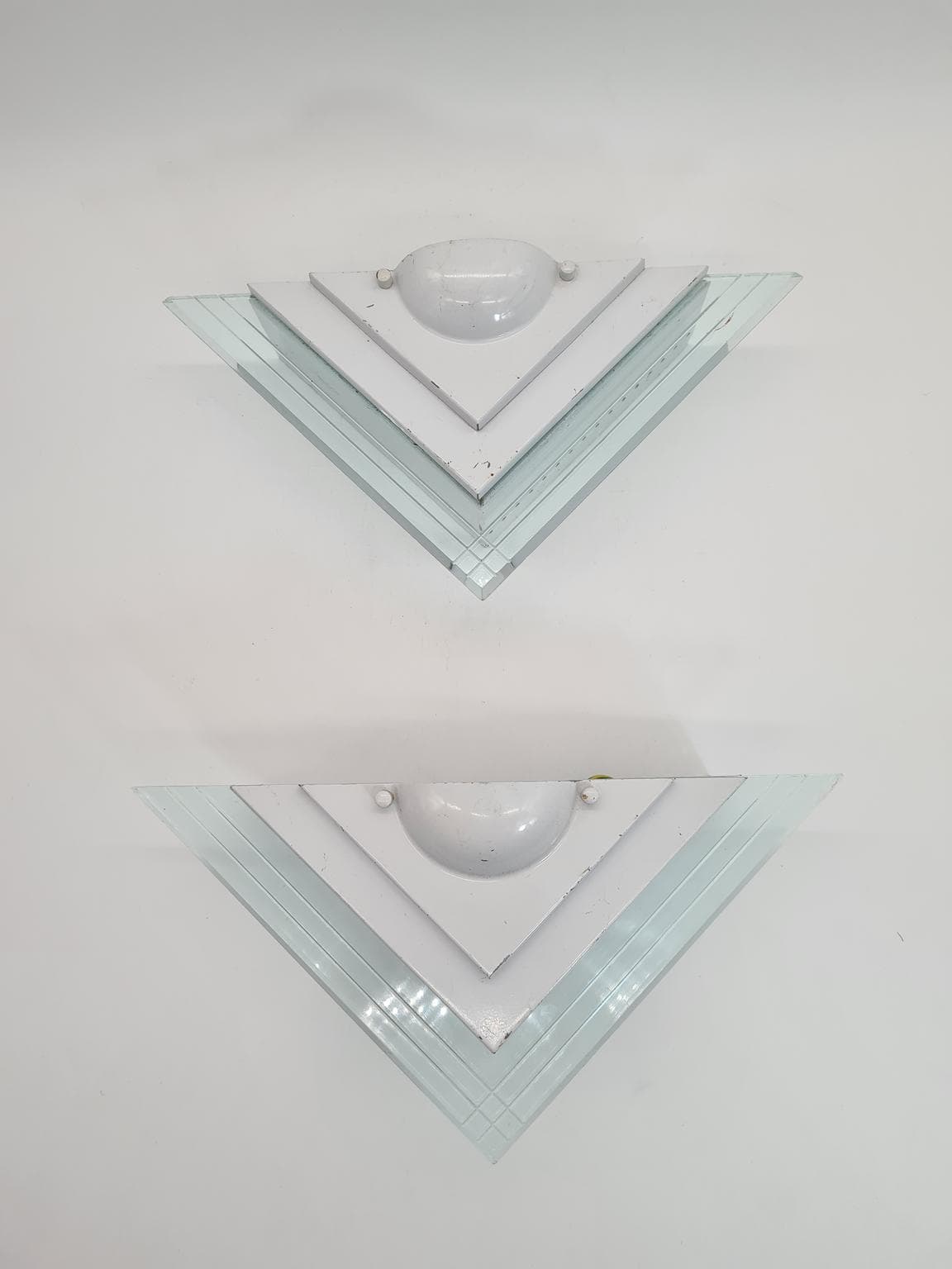 Pair of wall sconces 1302S, Lighting House, white steel, clear acrylic, Germany, 1980s. - 232292