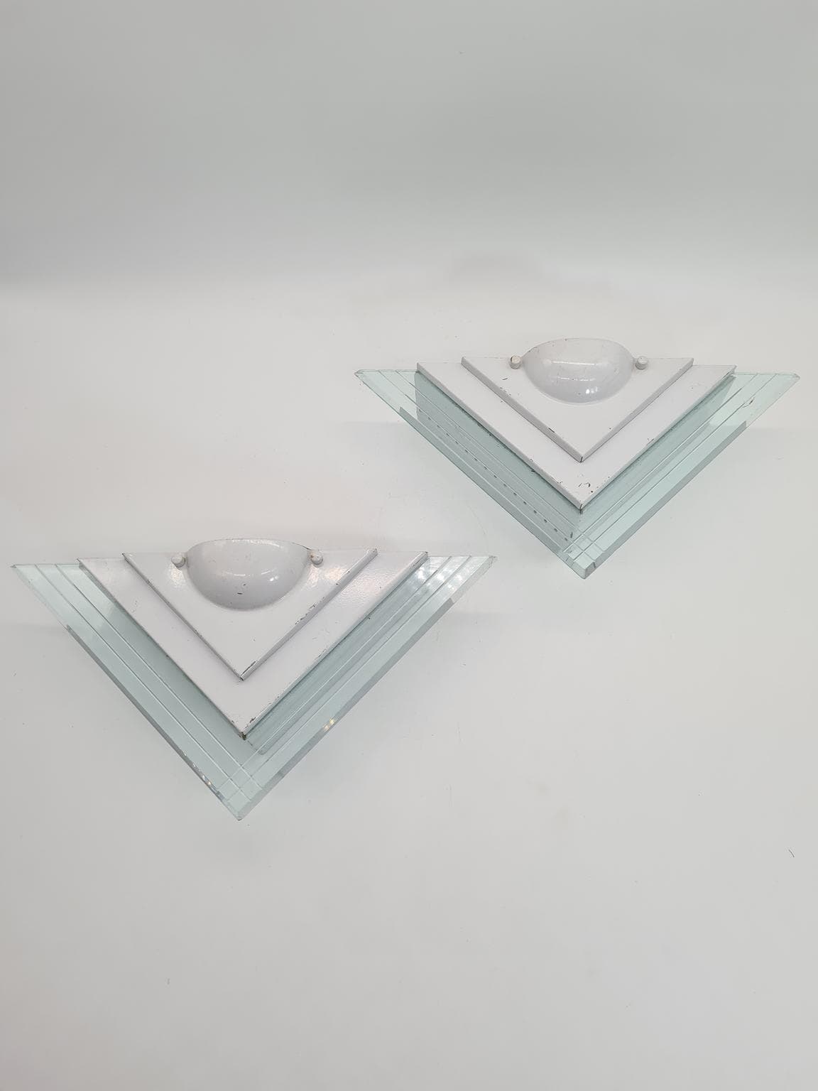 Pair of wall sconces 1302S, Lighting House, white steel, clear acrylic, Germany, 1980s. - 232296