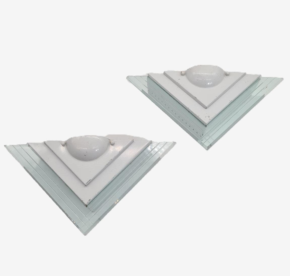 Pair of wall sconces 1302S, Lighting House, white steel, clear acrylic, Germany, 1980s.