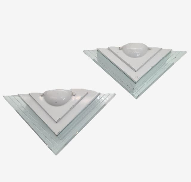 Pair of wall sconces 1302S, Lighting House, white steel, clear acrylic, Germany, 1980s. - DIMENSION