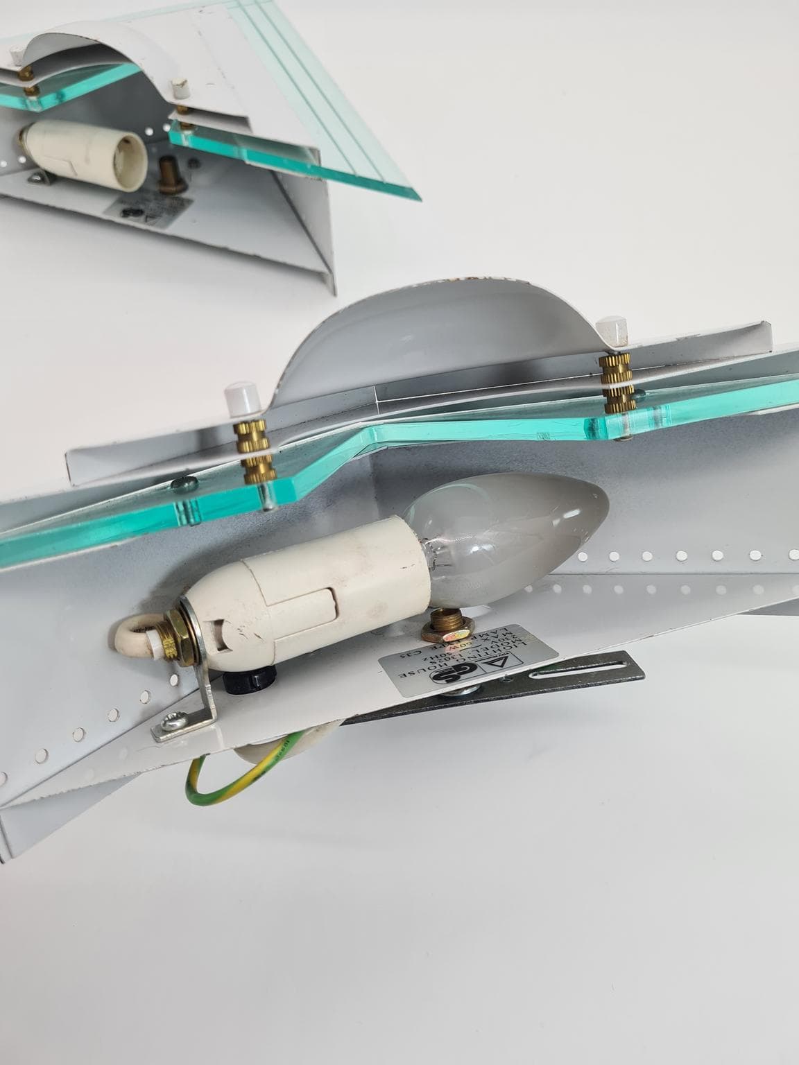 Pair of wall sconces 1302S, Lighting House, white steel, clear acrylic, Germany, 1980s. - 232295