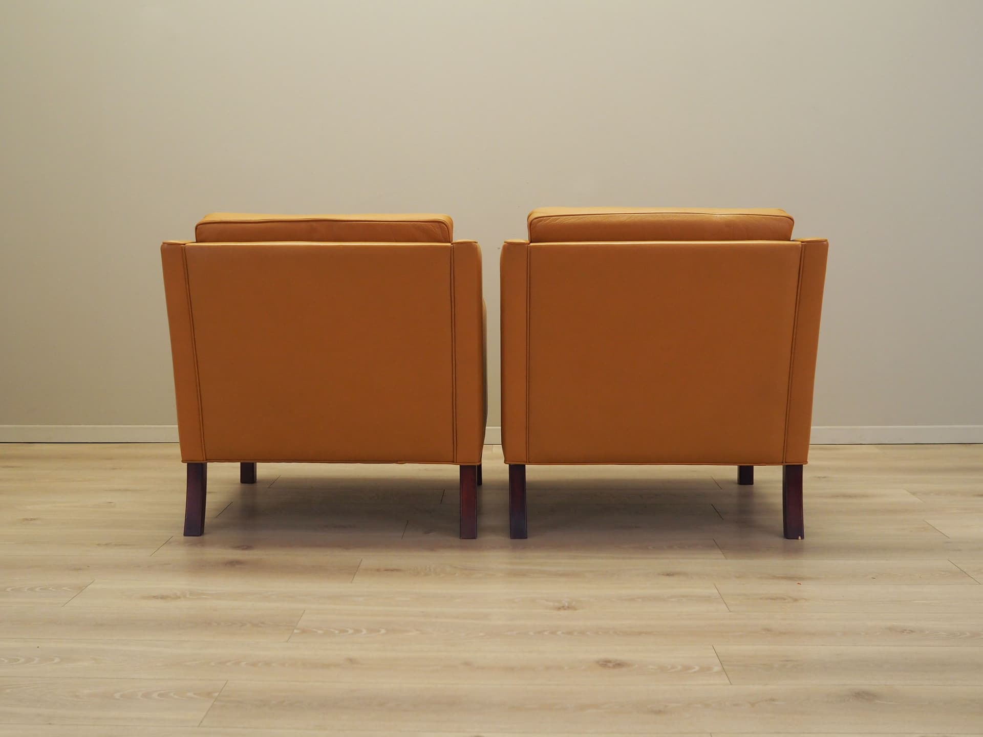 Komplet foteli wypoczynkowych, skóra naturalna żółta, buk, Dania, lata 70. - 77516