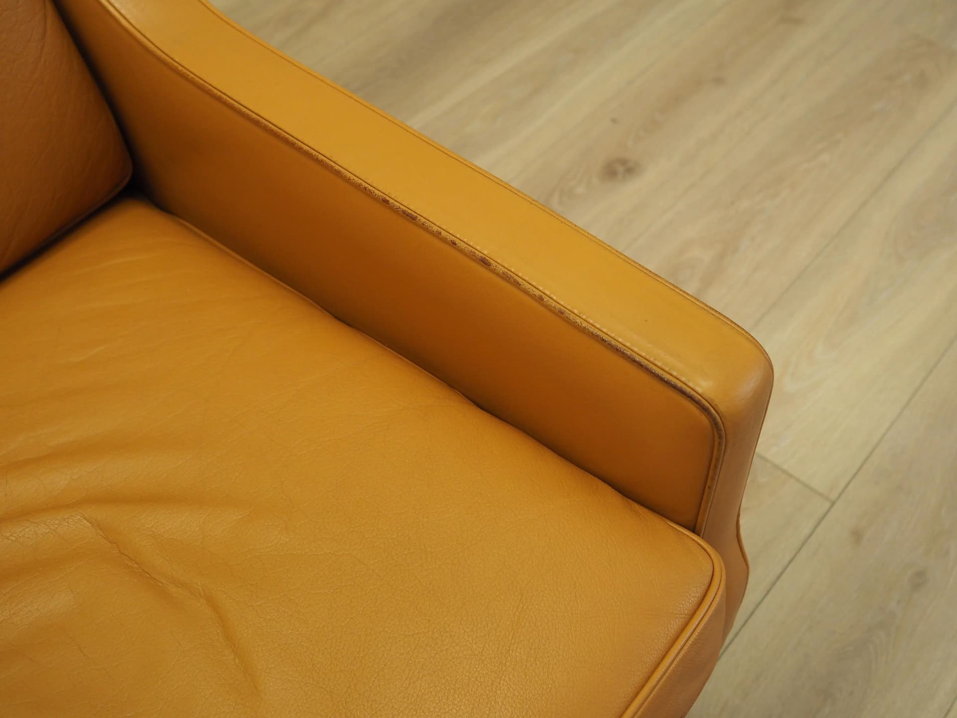 Komplet foteli wypoczynkowych, skóra naturalna żółta, buk, Dania, lata 70. - 17461