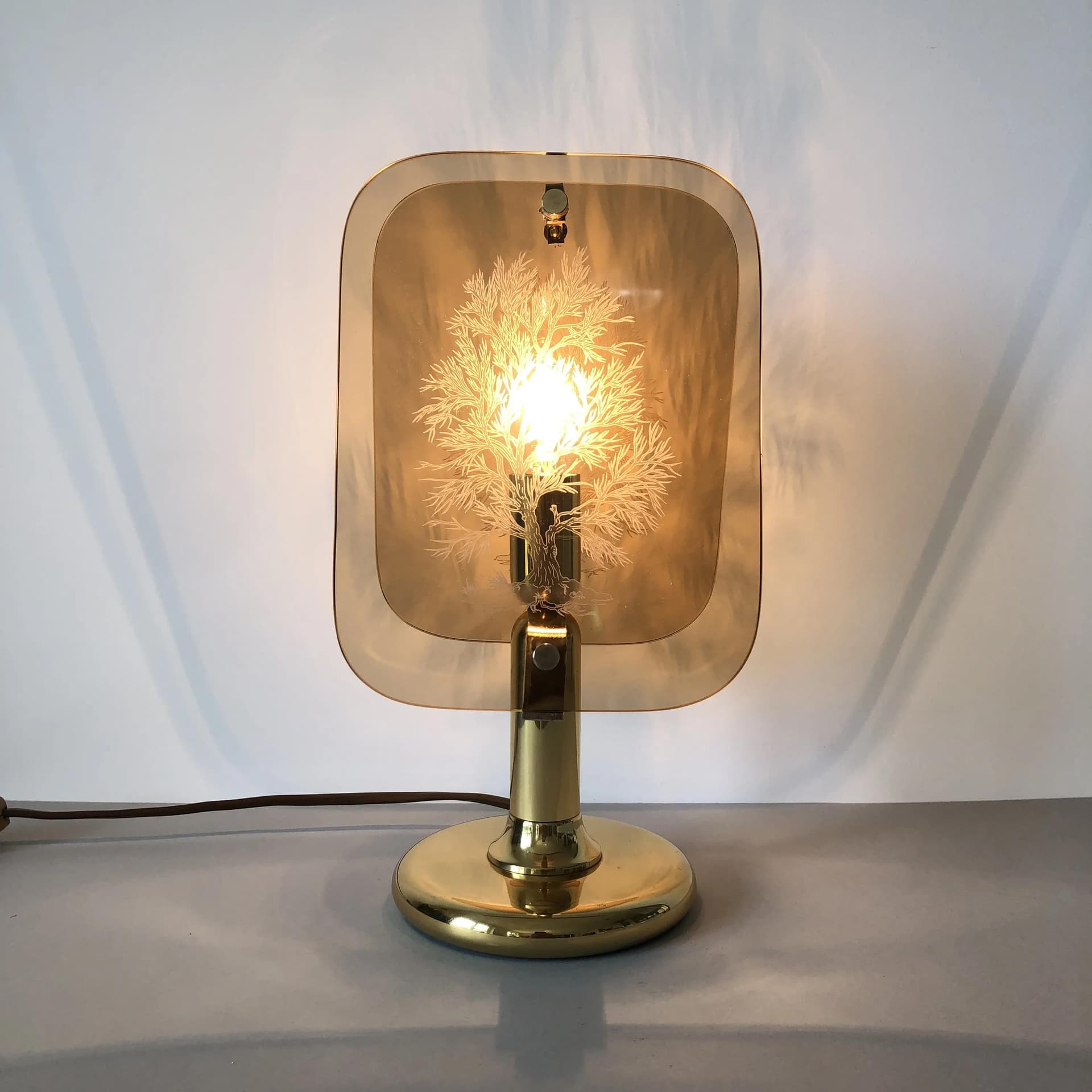 Lampka nocna, złocony mosiądz, stal, szkło, Sölken Leuchten, Niemcy, lata 70. - 17663