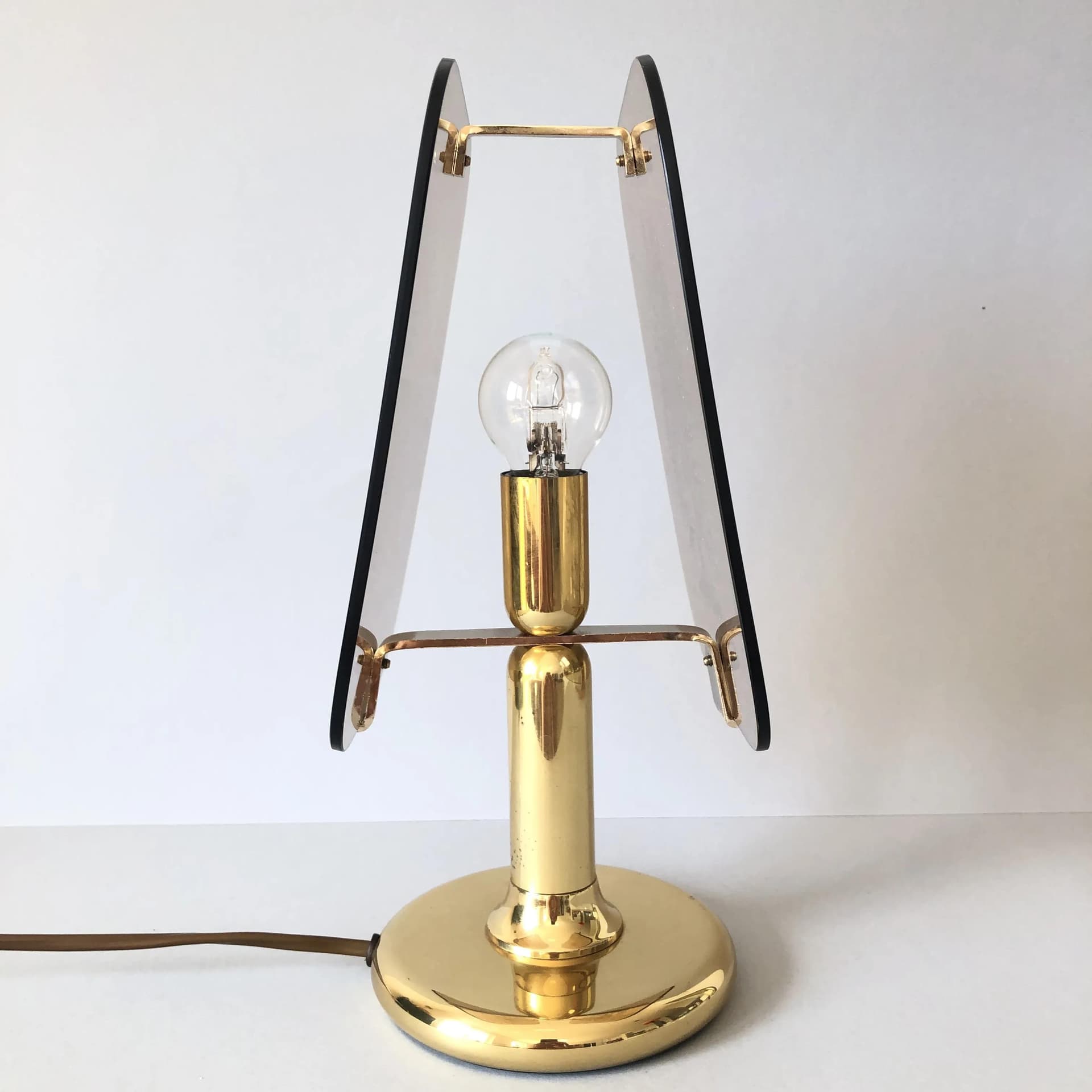 Lampka nocna, złocony mosiądz, stal, szkło, Sölken Leuchten, Niemcy, lata 70. - 17657