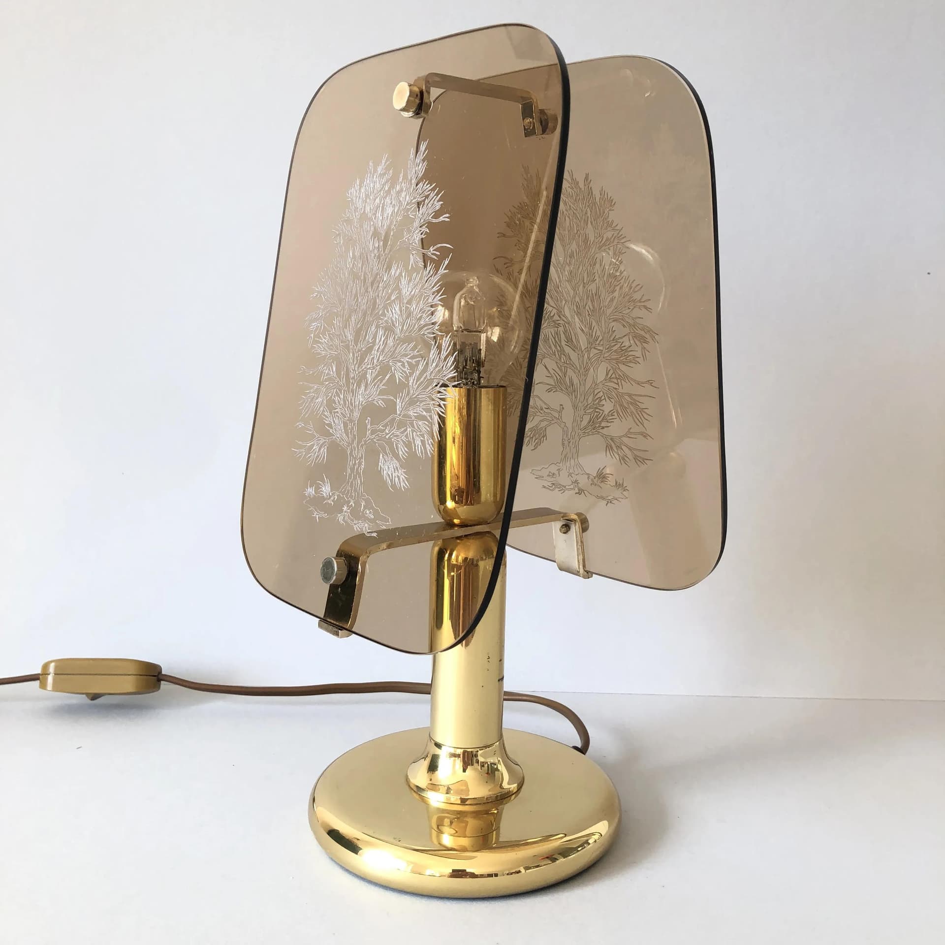 Lampka nocna, złocony mosiądz, stal, szkło, Sölken Leuchten, Niemcy, lata 70. - 17659