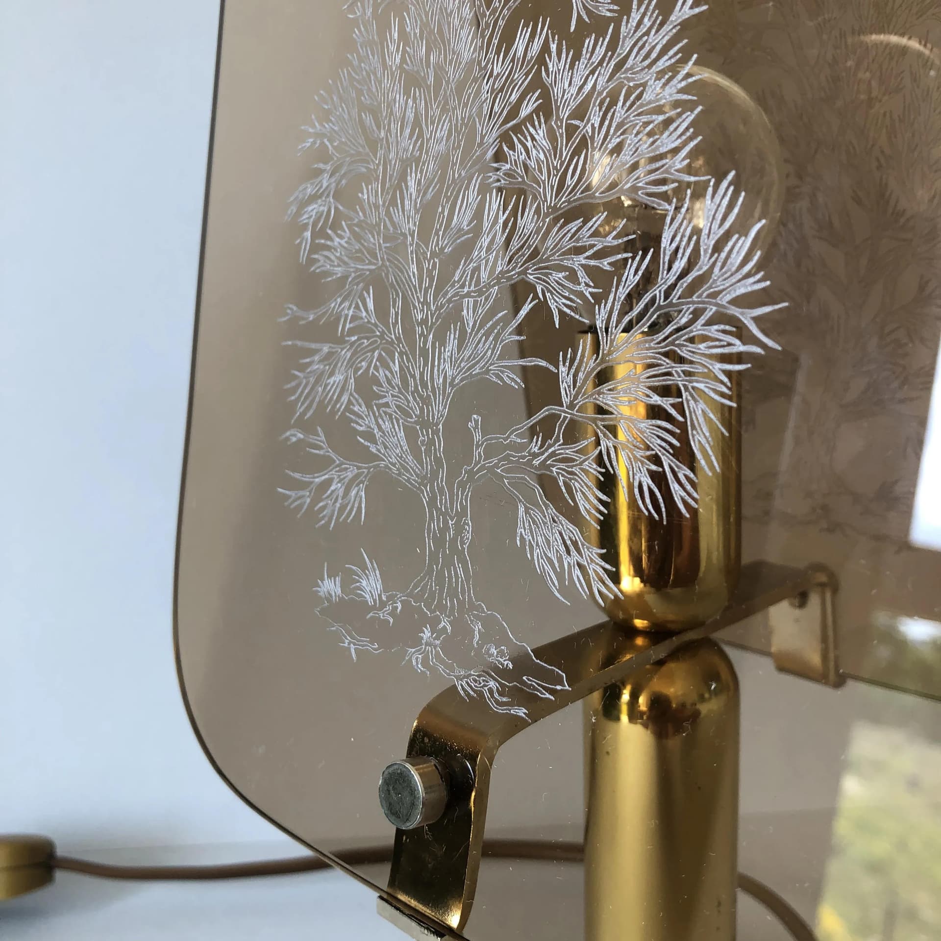 Lampka nocna, złocony mosiądz, stal, szkło, Sölken Leuchten, Niemcy, lata 70. - 17662