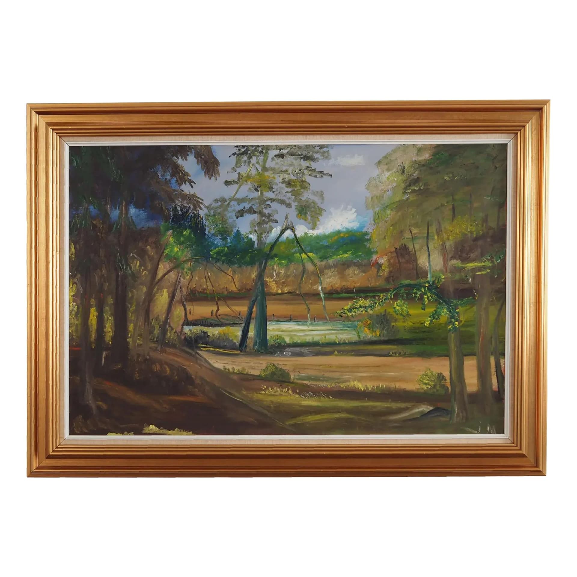 Obraz Złamane drzewo, zielony, olej na płótnie, Polska, lata 70.