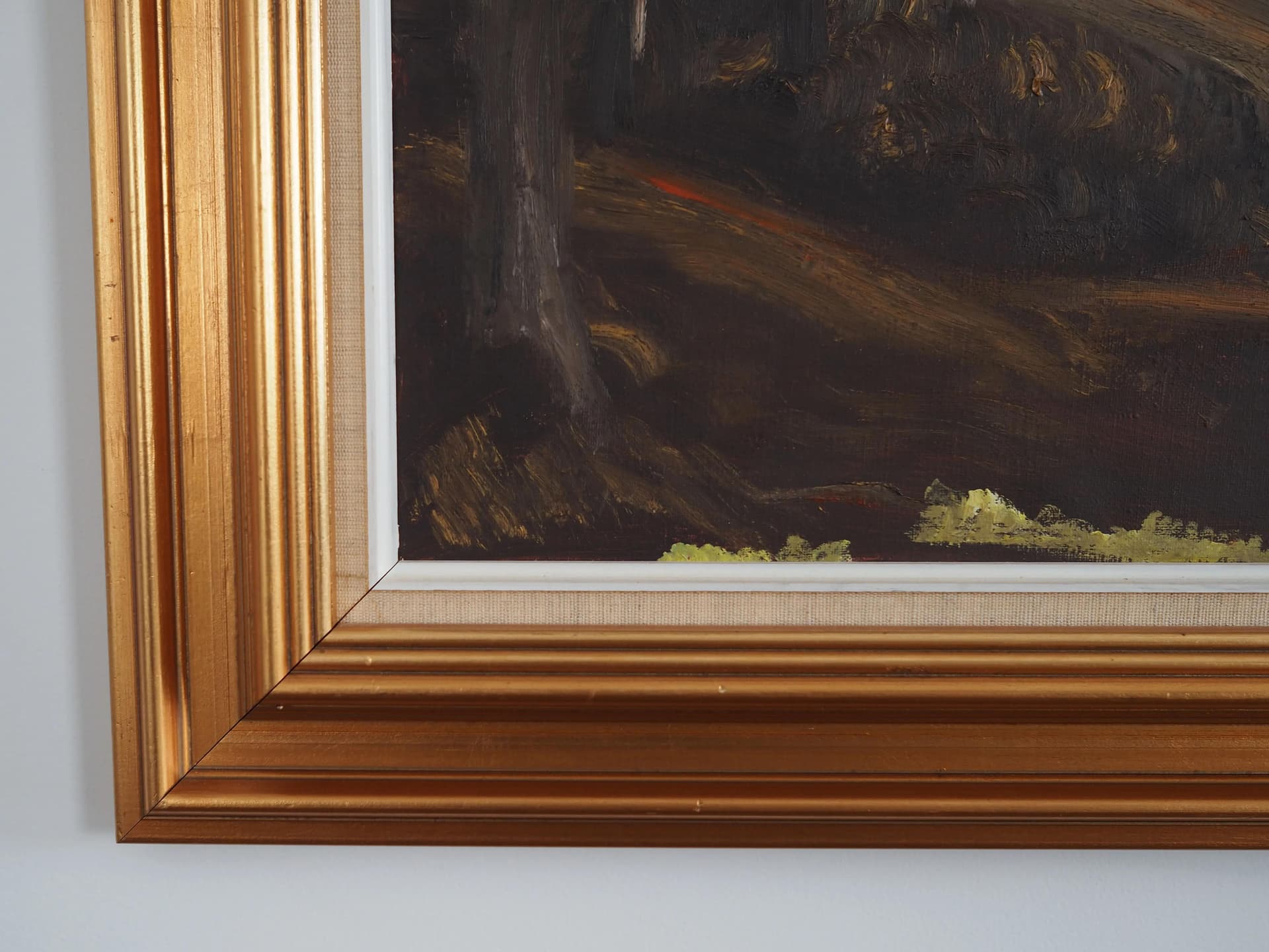 Obraz Złamane drzewo, zielony, olej na płótnie, Polska, lata 70. - 17423