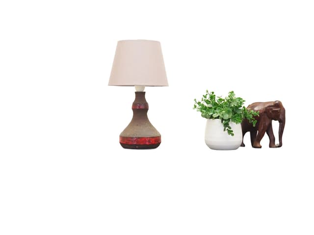 Lampka stołowa, mid-century modern, ceramika brązowa, abażur beżowy, Dania, lata 60. - WYMIARY