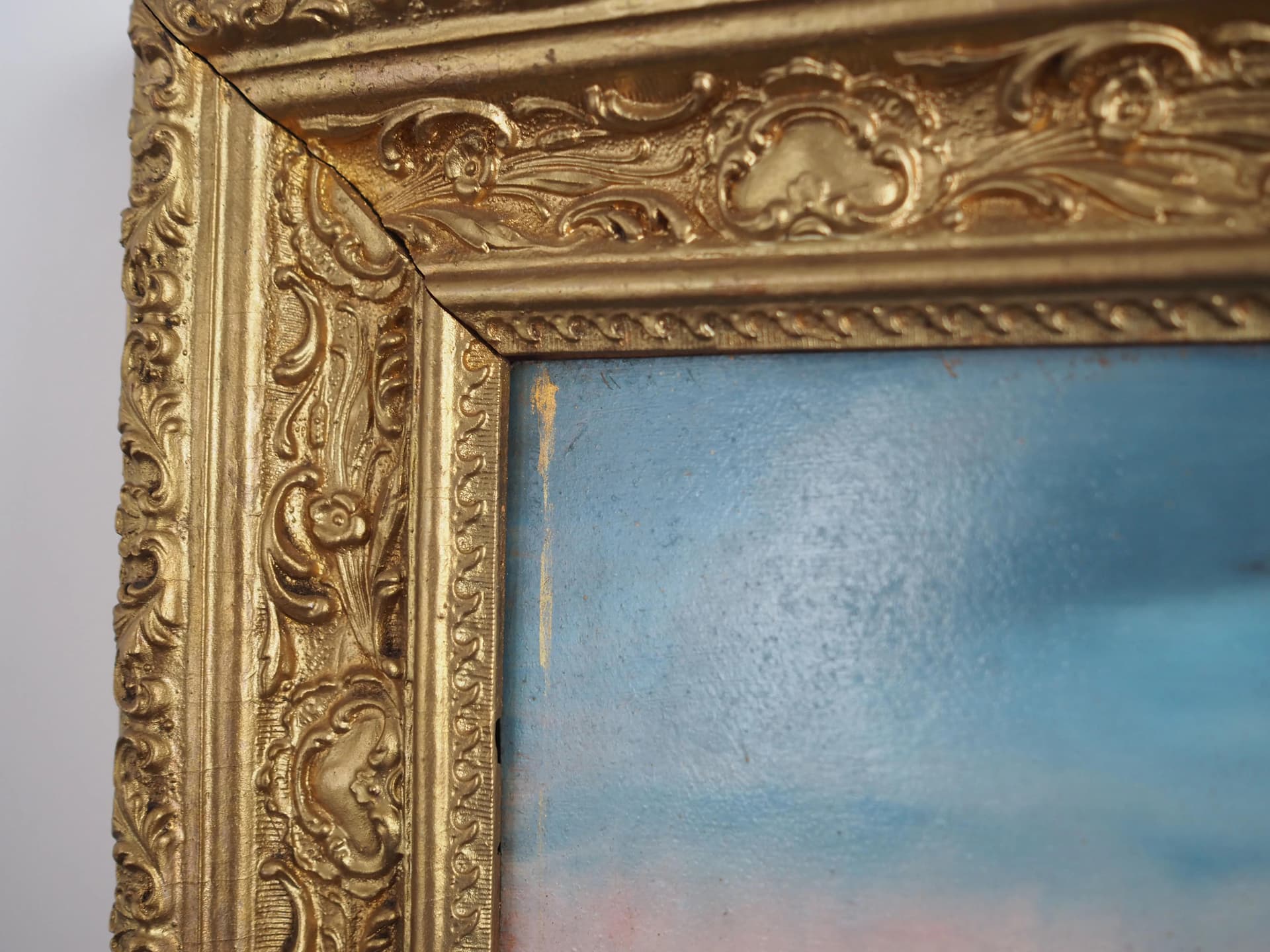 Obraz olejny Gospodarstwo, skandynawski realizm, multikolor, deska drewno, Szwecja, lata 70. - 17384