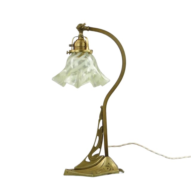 Kinkiet secesyjny, szkło uranowe żółty, mosiądz, Polska, początek XX w. - WYMIARY