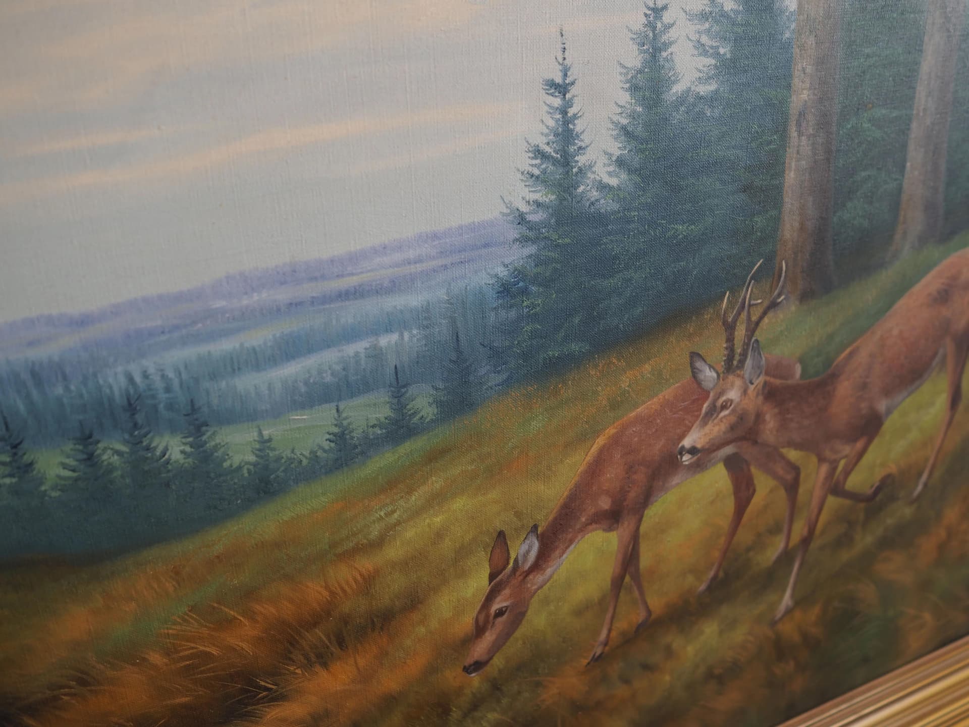 Obraz, brązowy, olej na płótnie, rama drewno, aut. W. Zier, Dania, lata 60. - 17339