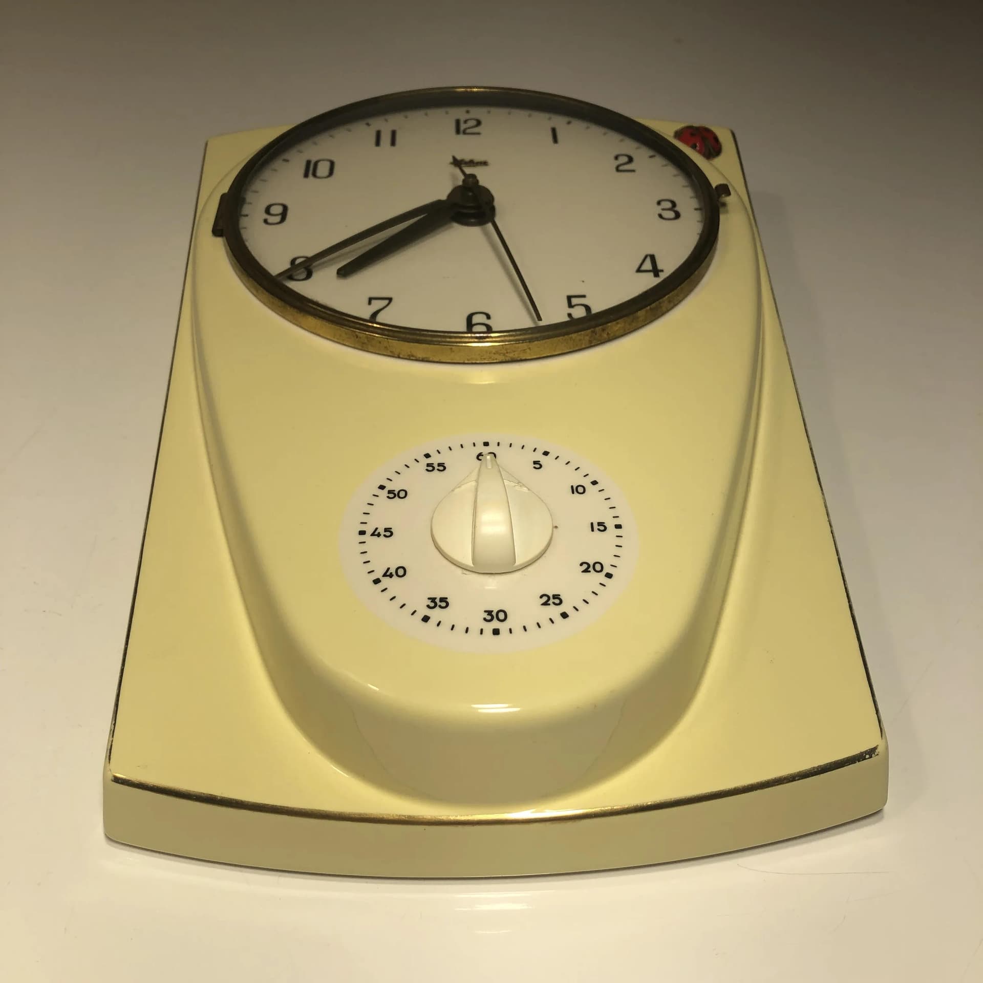 Zegar ścienny, ivory white, porcelana, Mehne, Niemcy, lata 50. - 17620