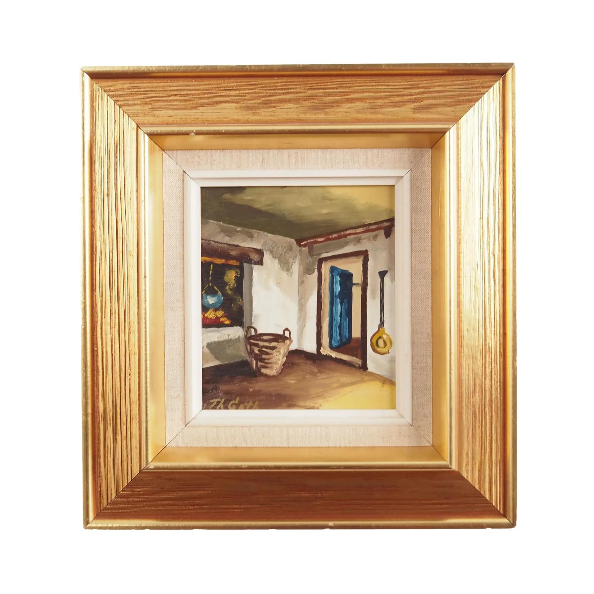 Obraz Wiejska izba, skandynawski design, brązowy, drewno, Polska, lata 70.