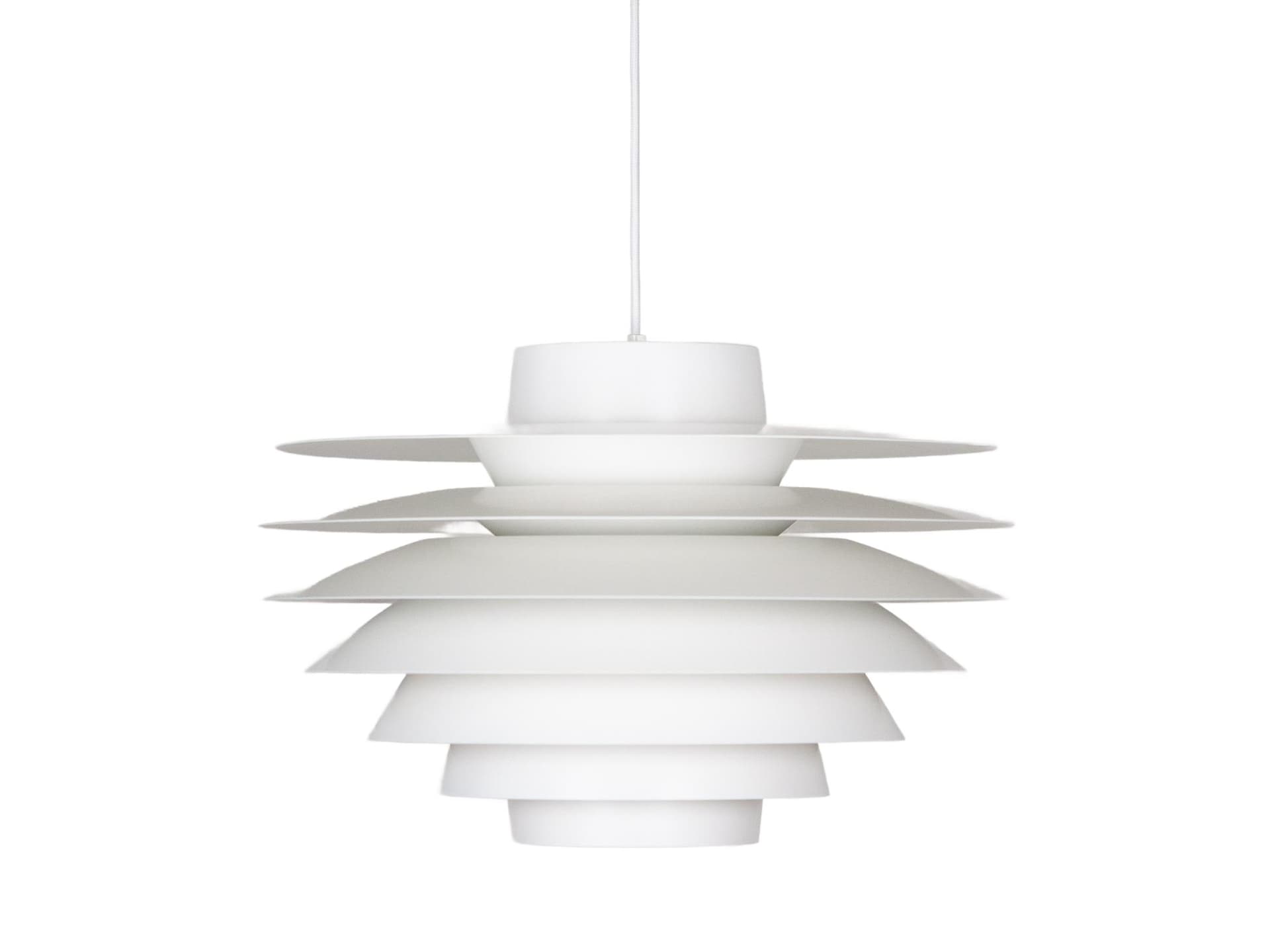 Lampa wisząca Verona, biały, aluminium, proj. S. Middelboe, Lyfa, Dania, lata 60.