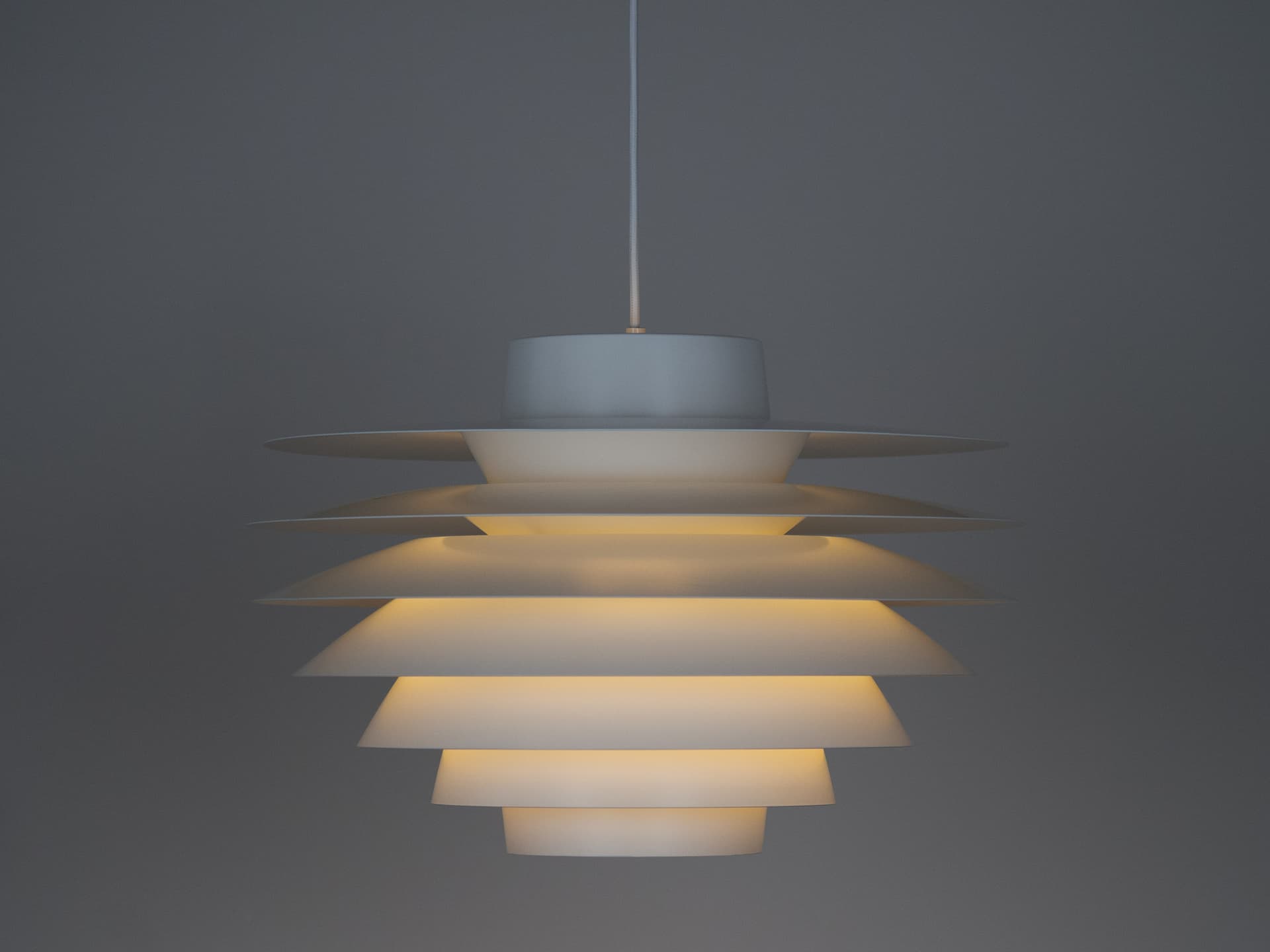 Lampa wisząca Verona, biały, aluminium, proj. S. Middelboe, Lyfa, Dania, lata 60. - 239850