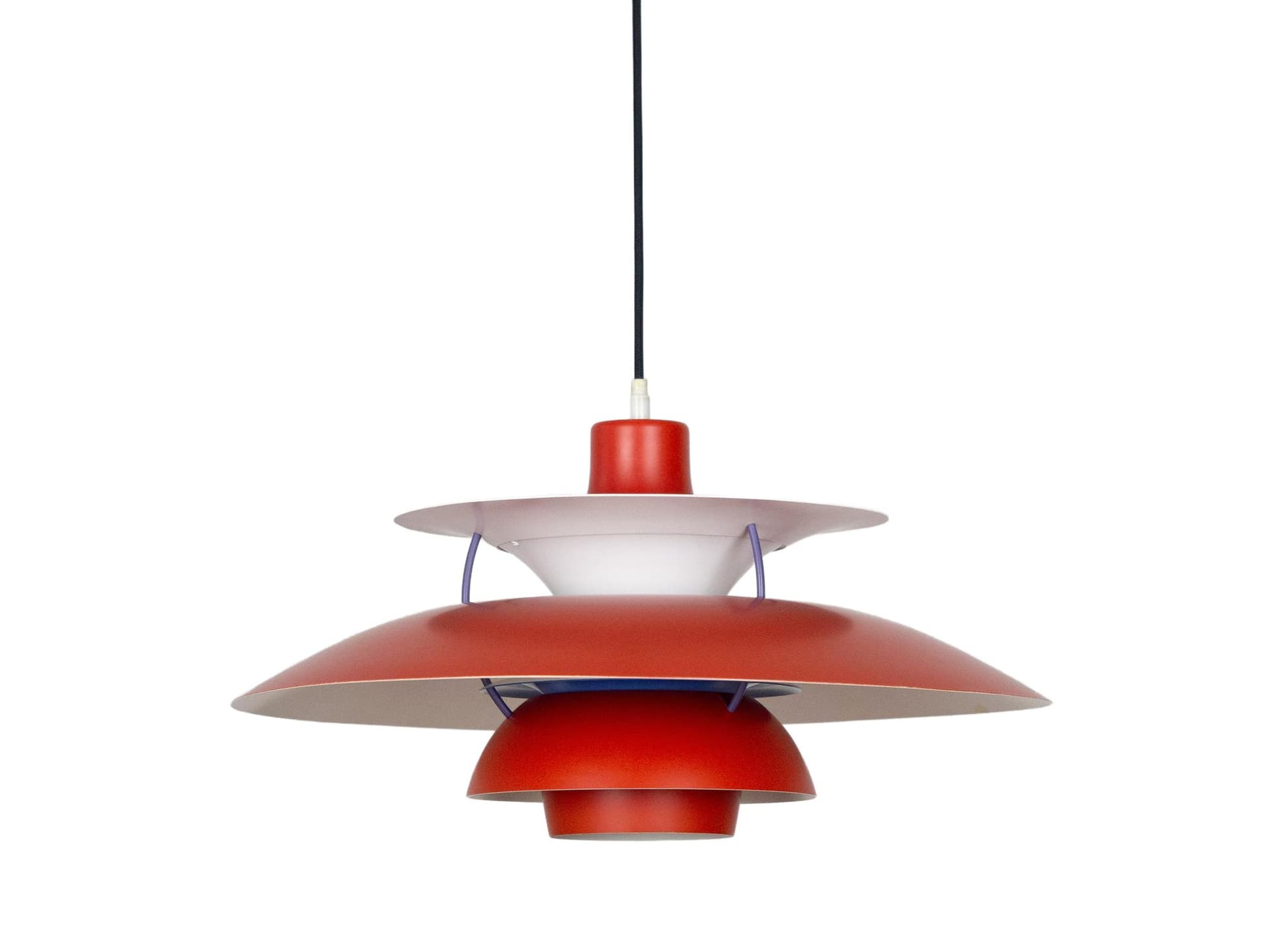 Lampa wisząca PH 5, aluminium czerwony, proj. P. Henningsen, Louis Poulsen, Dania, lata 60.