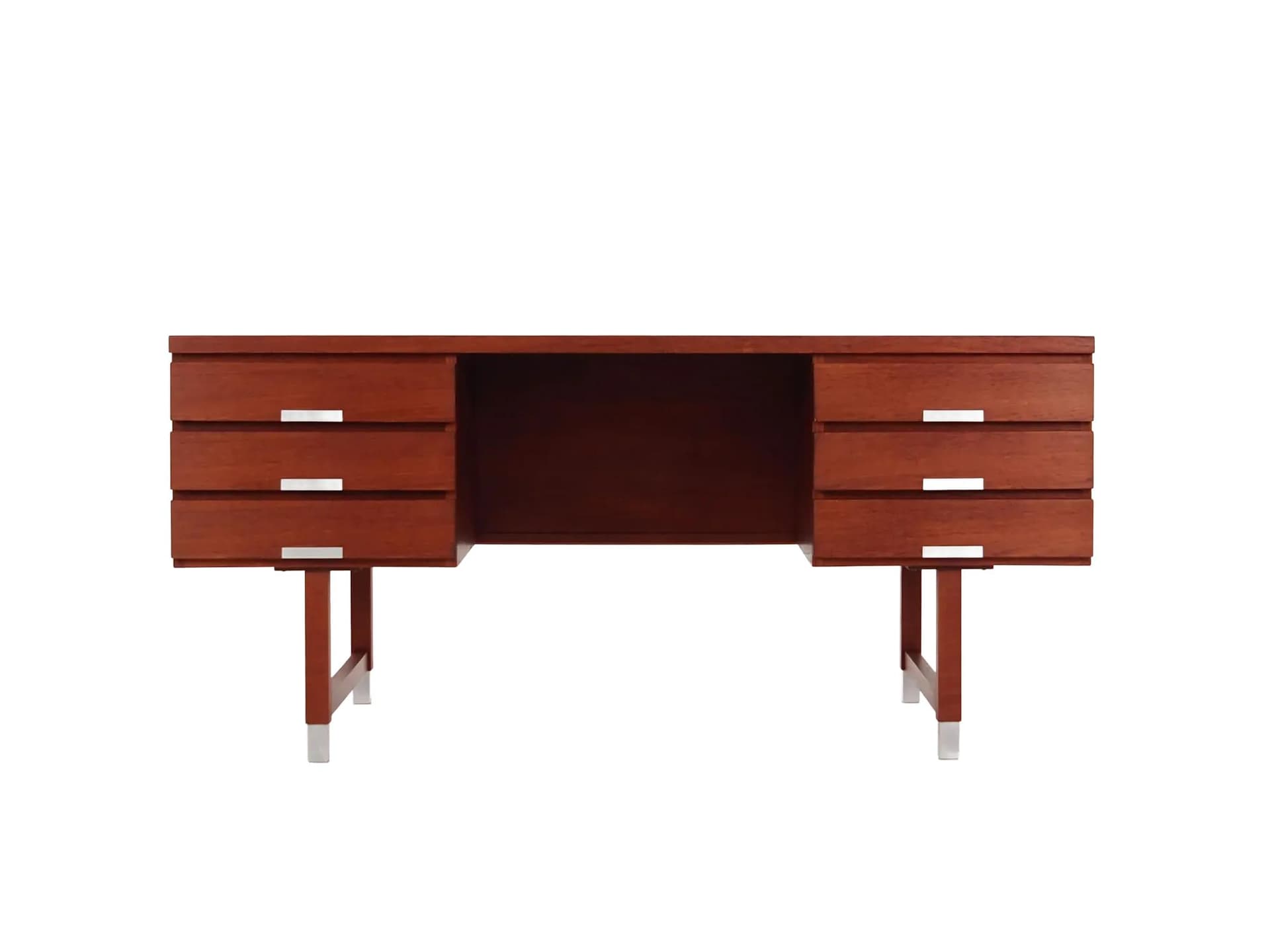 Desk, orange teak, Eigil Petersens Møbelfabrik, Denmark, 1970s.