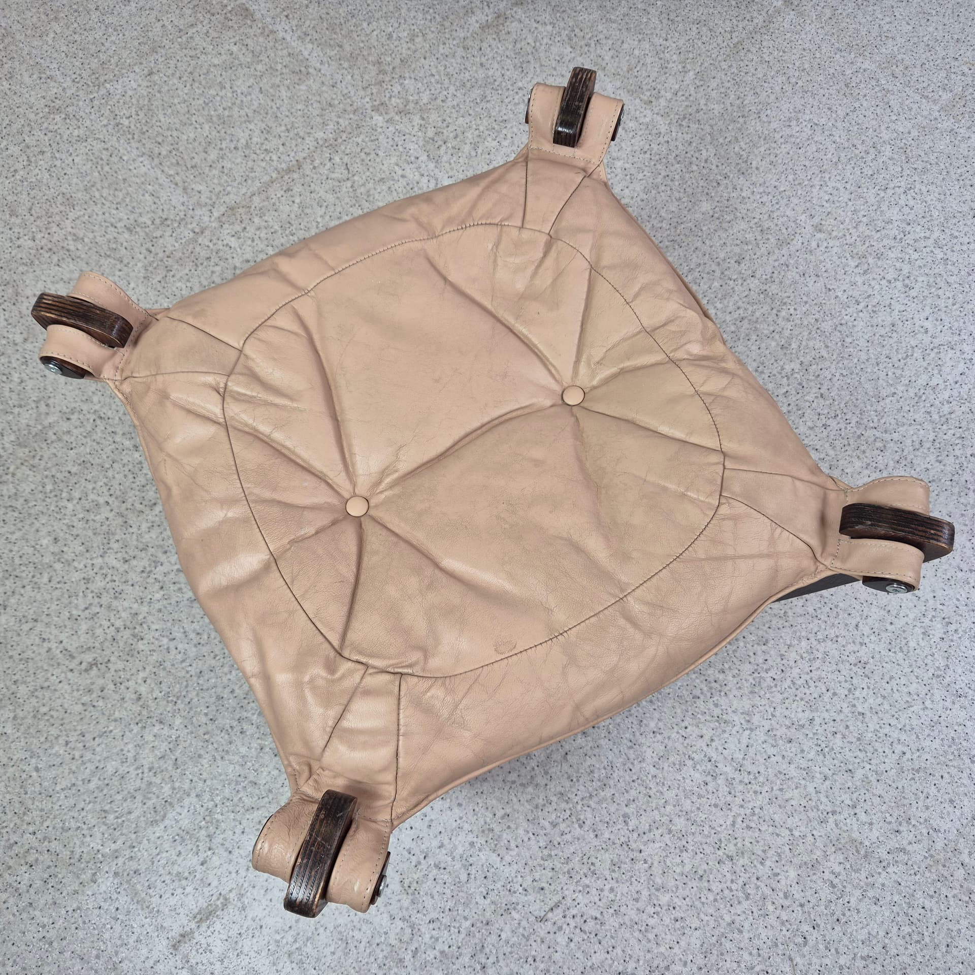 Armchair with Ottoman Luna, beige leather, dark wood, by O. Knutsen, Norway, 1960s. - 240063