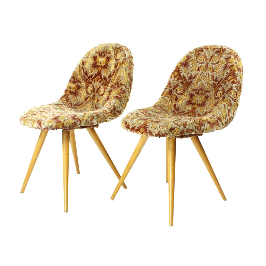 Krzesło Shell, velvet multicolor, dąb, proj. M. Navratil, Czechosłowacja, lata 60.