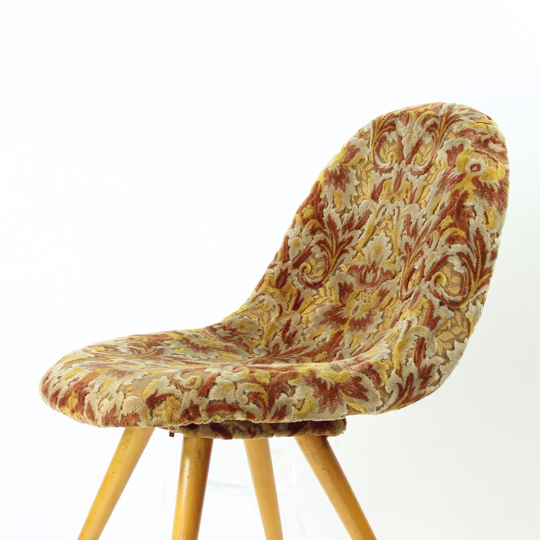 Krzesło Shell, velvet multicolor, dąb, proj. M. Navratil, Czechosłowacja, lata 60. - 240116