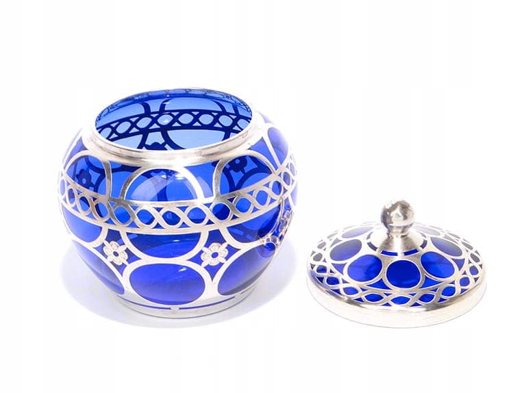 Bonbonniere Art Deco, cobalt glass, silver, by J. Beck, Germany, 1920s. - 240355