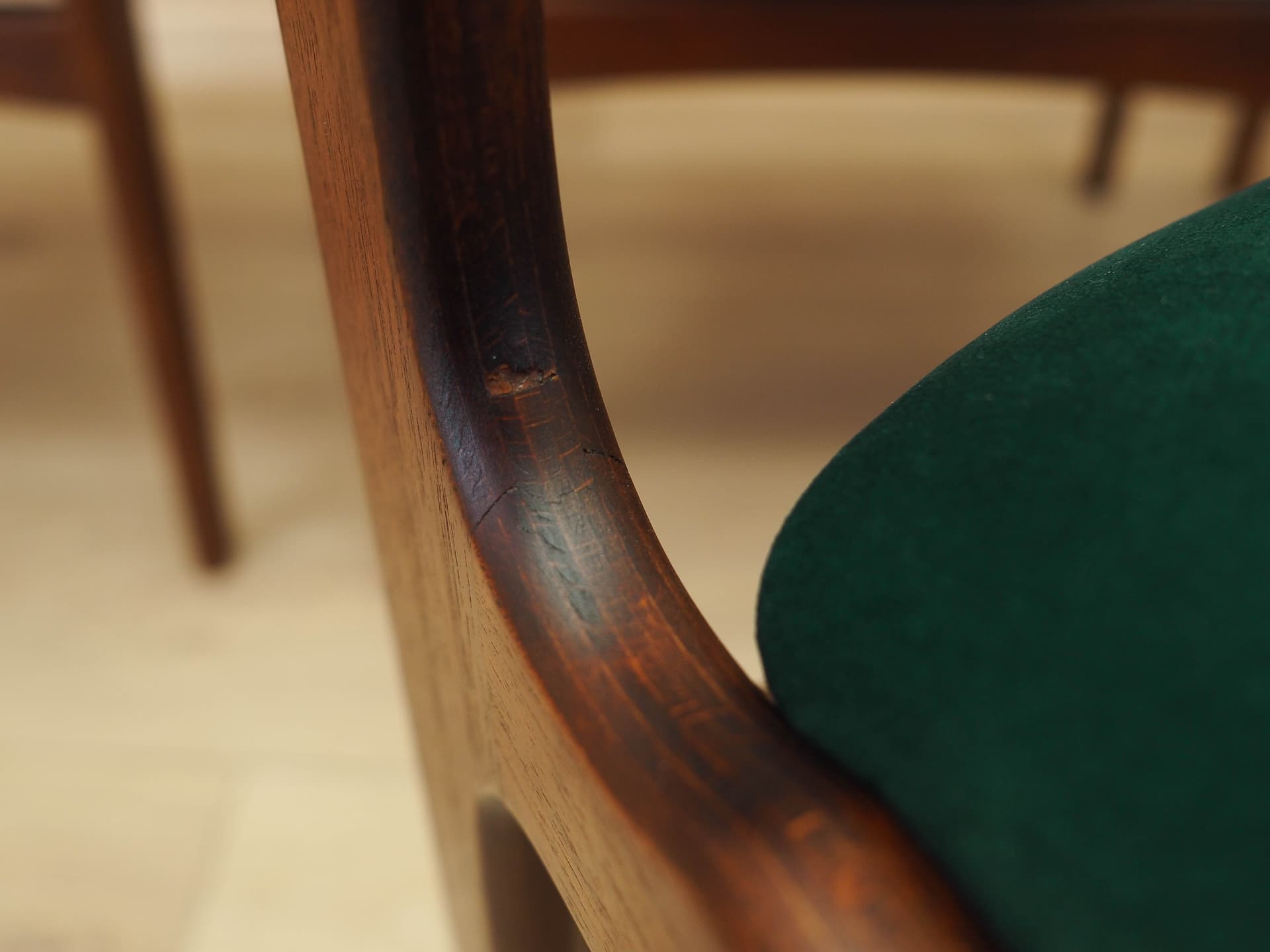 Set of six chairs, teak, green velvet, Denmark, 1970s. - 240467