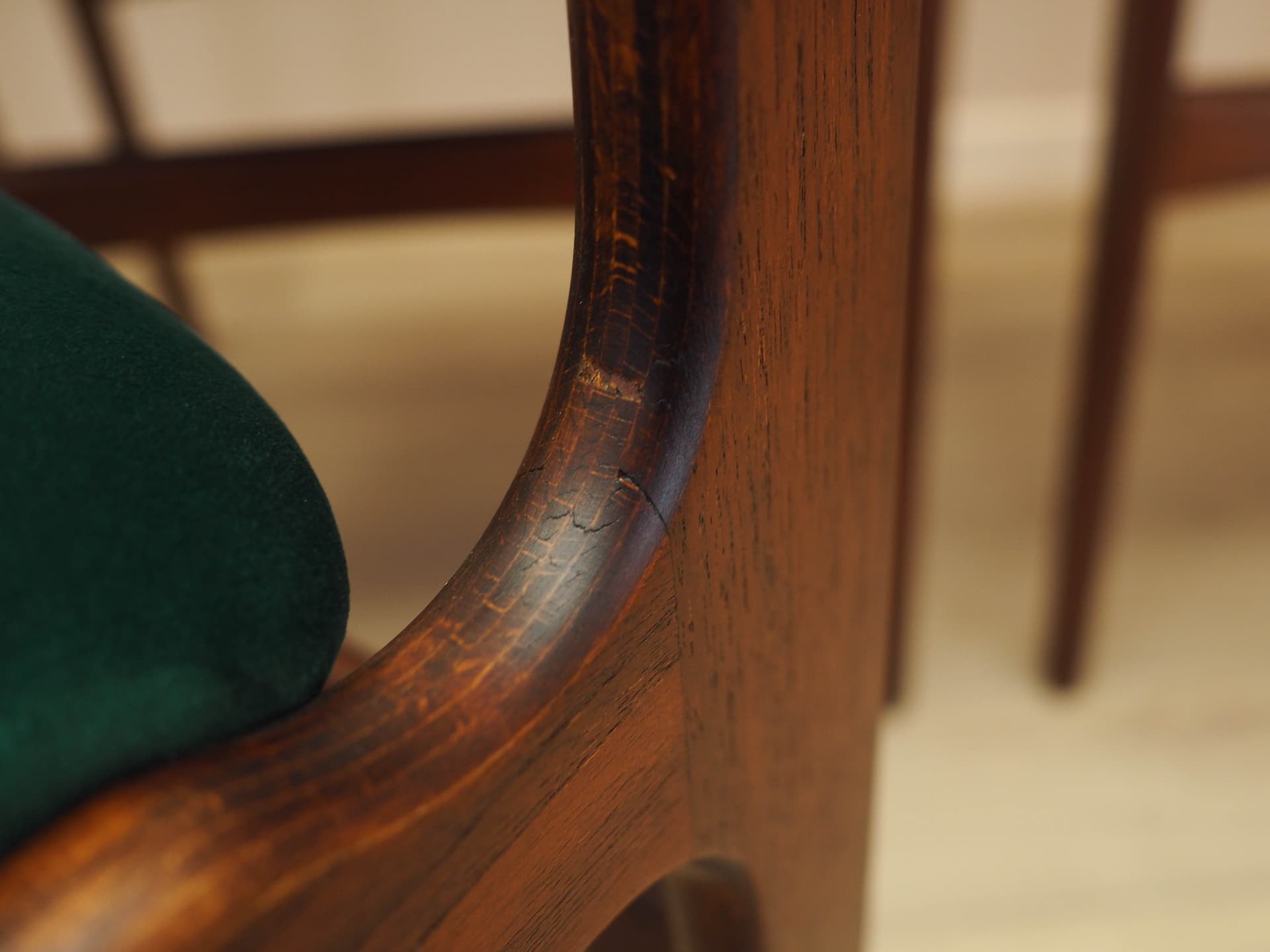 Set of six chairs, teak, green velvet, Denmark, 1970s. - 240468