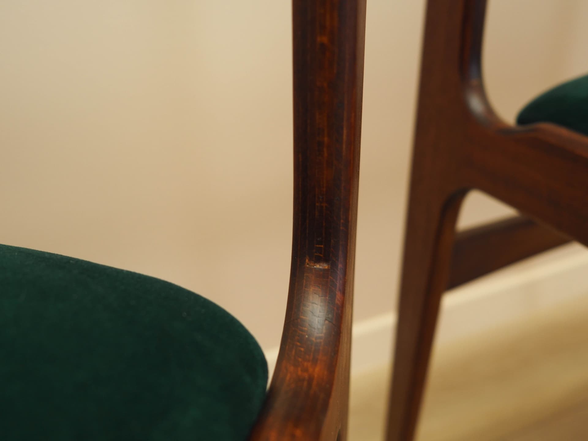 Set of six chairs, teak, green velvet, Denmark, 1970s. - 240473