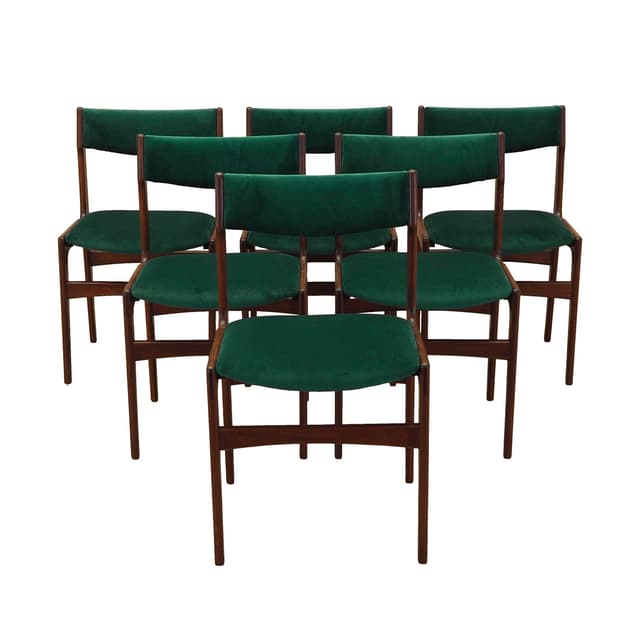 Set of six chairs, teak, green velvet, Denmark, 1970s. - DIMENSION