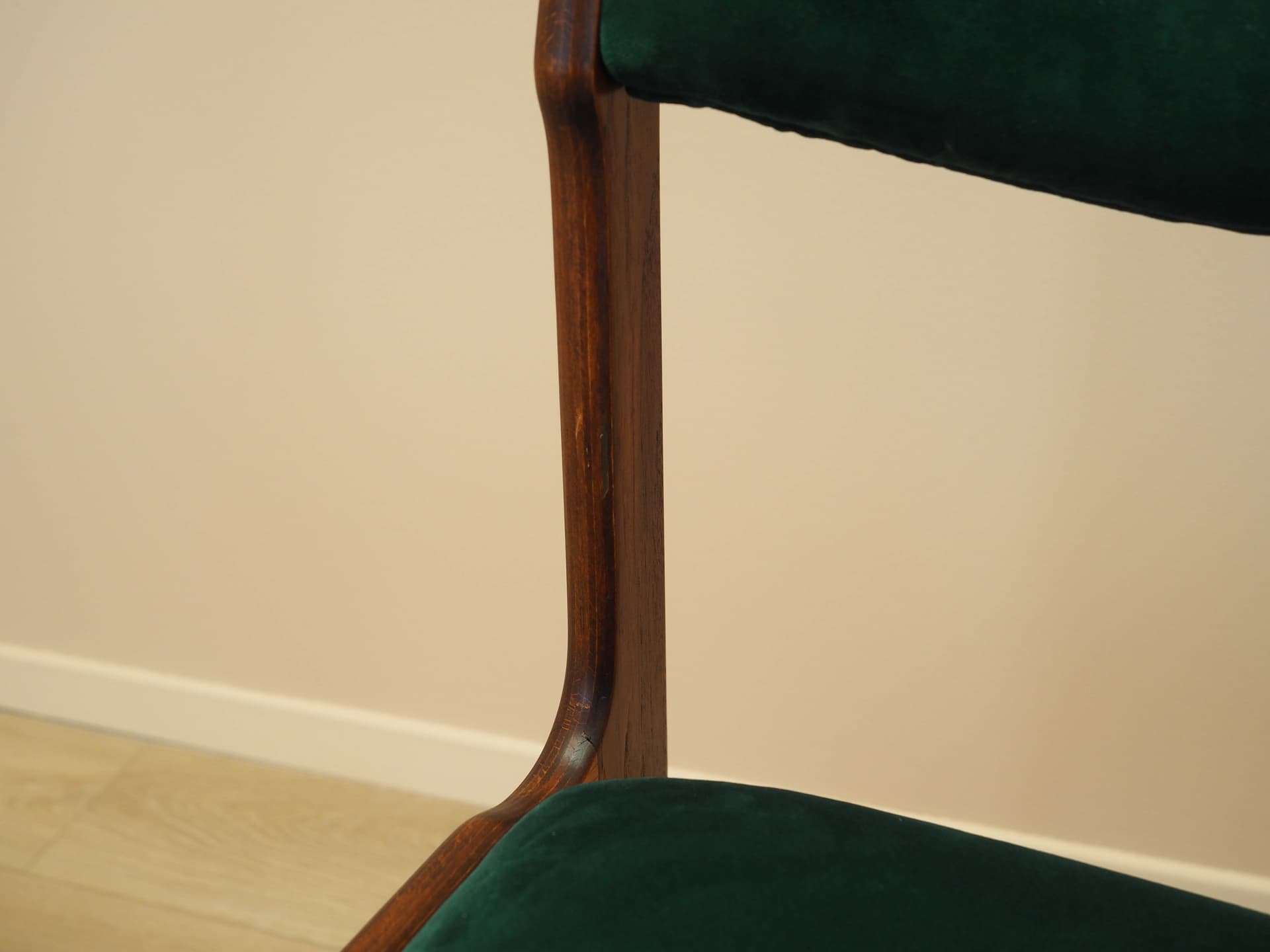 Set of six chairs, teak, green velvet, Denmark, 1970s. - 240470