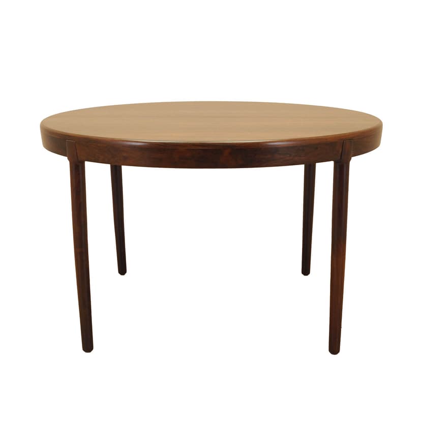 Stół okrągły, palisander brązowy, proj. H. Østergaard, Randers Møbelfabrik, Dania, lata 60.