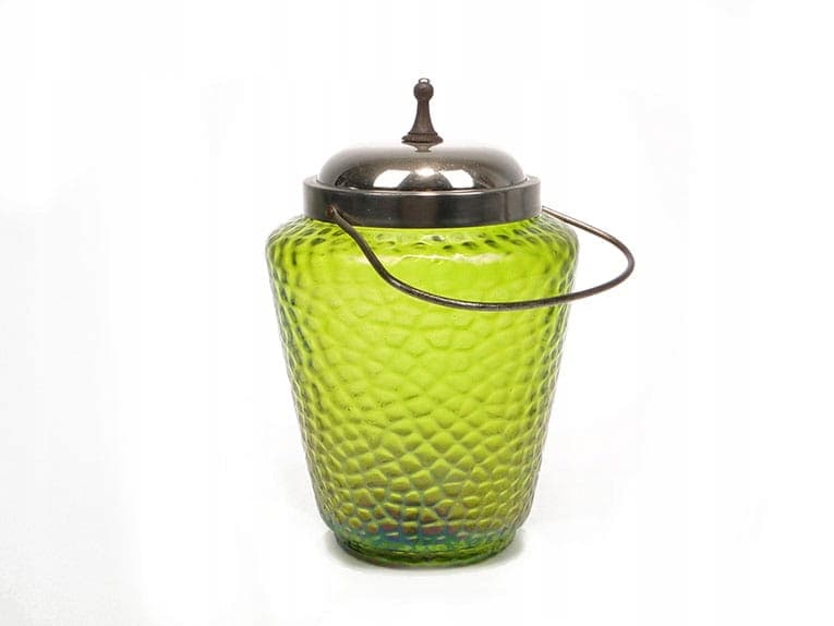 Herbatnica secesyjna, szkło zielone iryzujące, Austria, XIX w. - 240866