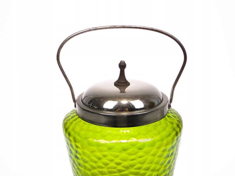 Herbatnica secesyjna, szkło zielone iryzujące, Austria, XIX w. - 240870