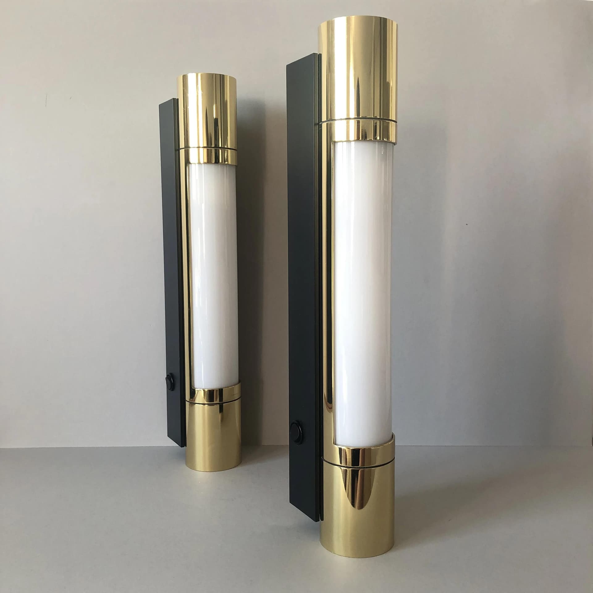 Pair of wall sconces 7134, golden brass, opaline glass, Glashutte Limburg, Germany, 1980s. - 17604