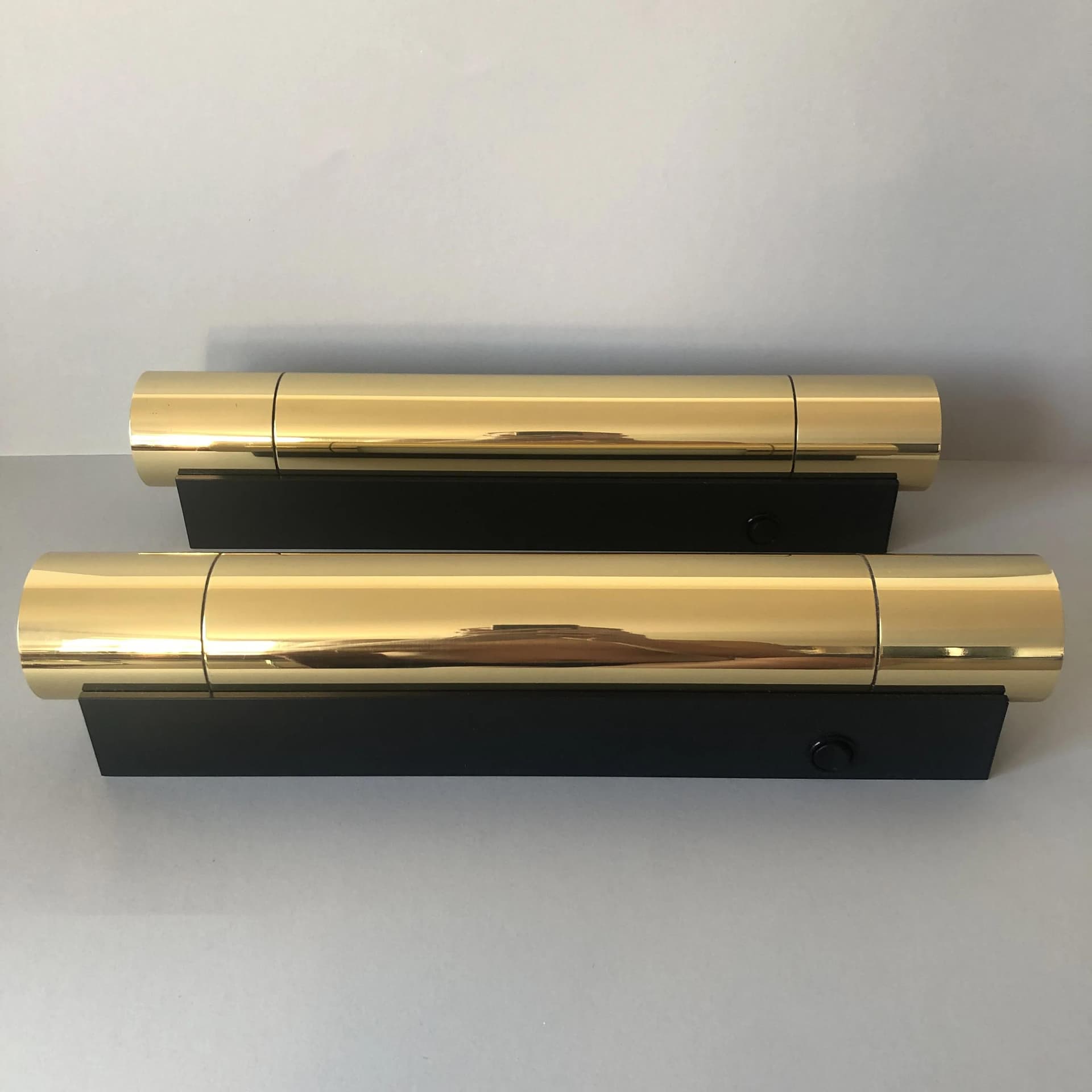 Pair of wall sconces 7134, golden brass, opaline glass, Glashutte Limburg, Germany, 1980s. - 17601