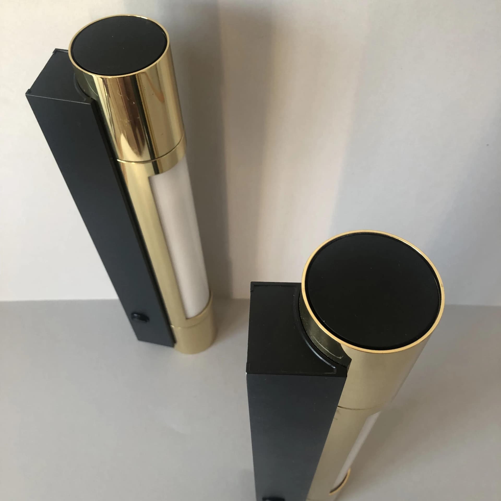 Pair of wall sconces 7134, golden brass, opaline glass, Glashutte Limburg, Germany, 1980s. - 17600