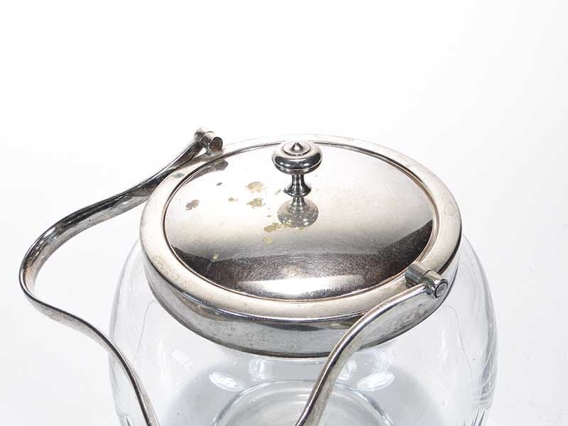 Herbatnica secesyjna, transparentny kryształ, niklowany mosiądz, Europa, początek XX w. - 240921