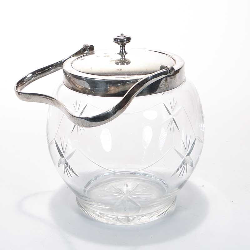 Herbatnica secesyjna, transparentny kryształ, niklowany mosiądz, Europa, początek XX w. - 240924