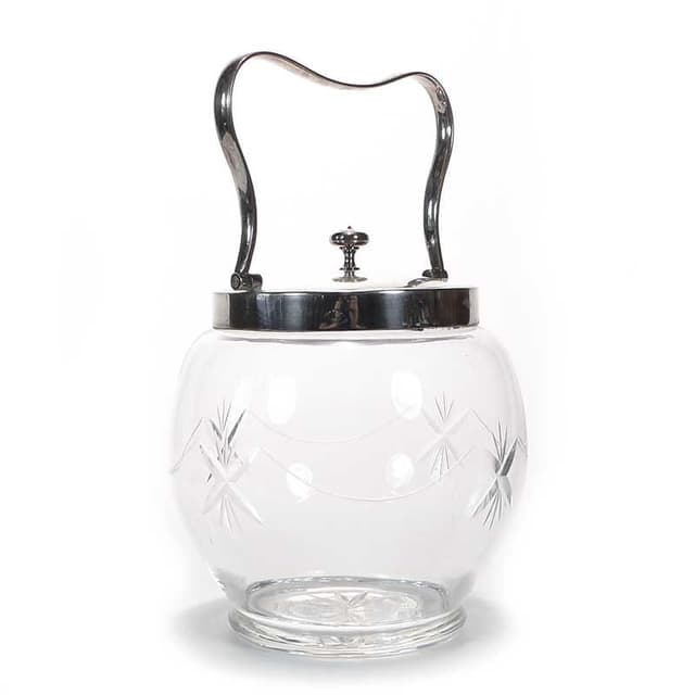 Herbatnica secesyjna, transparentny kryształ, niklowany mosiądz, Europa, początek XX w. - WYMIARY
