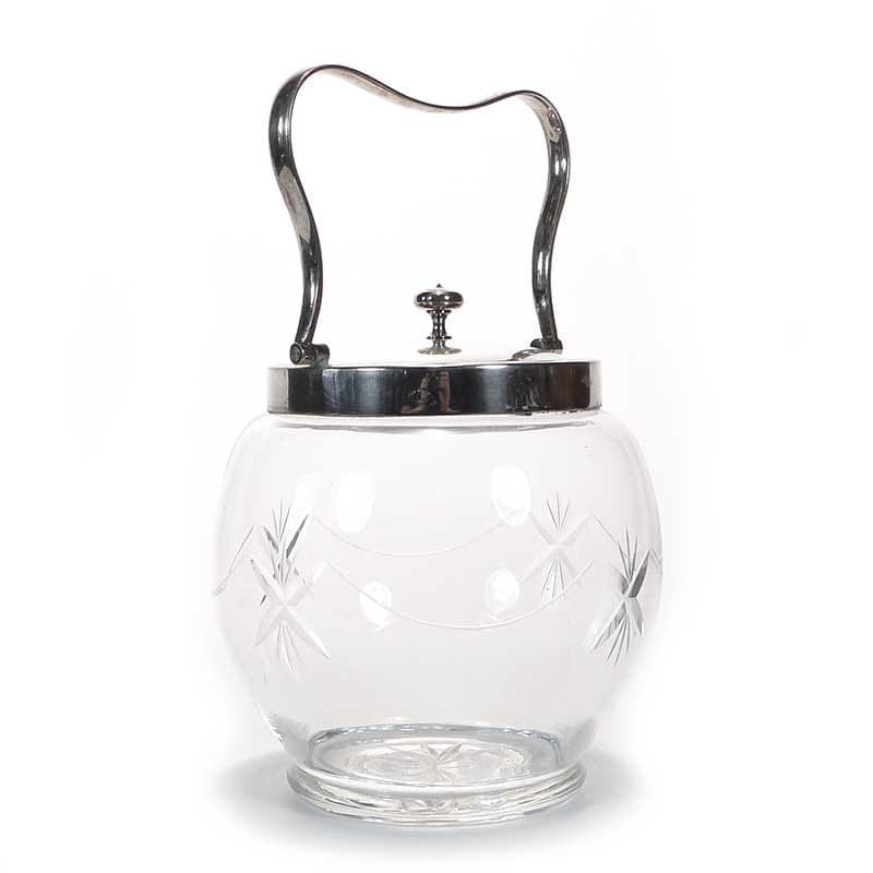 Herbatnica secesyjna, transparentny kryształ, niklowany mosiądz, Europa, początek XX w.
