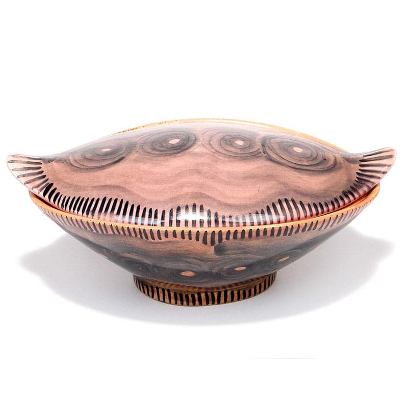 Bombonierka, szkliwiony fajans brązowy, Włocławek, Polska, lata 50.