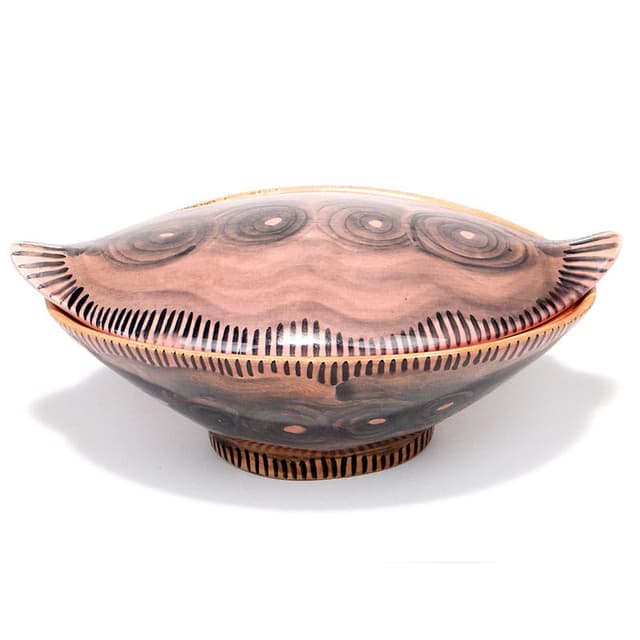 Bombonierka, szkliwiony fajans brązowy, Włocławek, Polska, lata 50. - WYMIARY