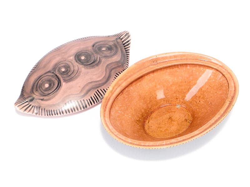 Bombonierka, szkliwiony fajans brązowy, Włocławek, Polska, lata 50. - 242269