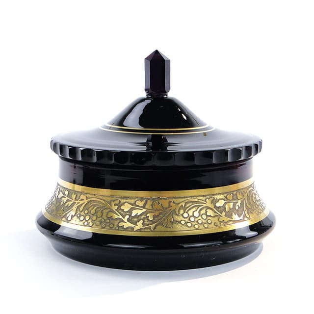 Bomboniera Art Deco, fiolet ametystowy, kryształ, Czechy, lata 20. - WYMIARY